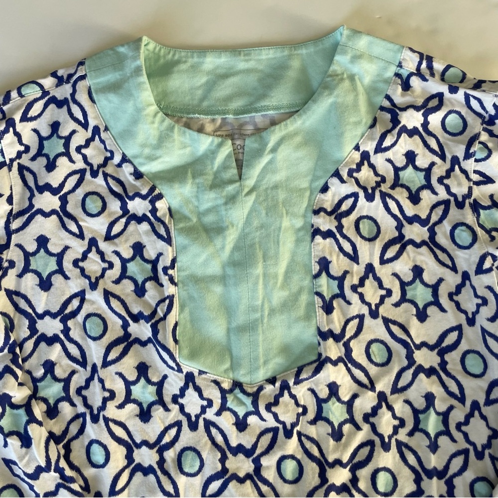 Coolibar UV Protection 3/4 Sleeve Tunic Top White Blue 50+ UPF Women Size Large - Picture 2 of 10